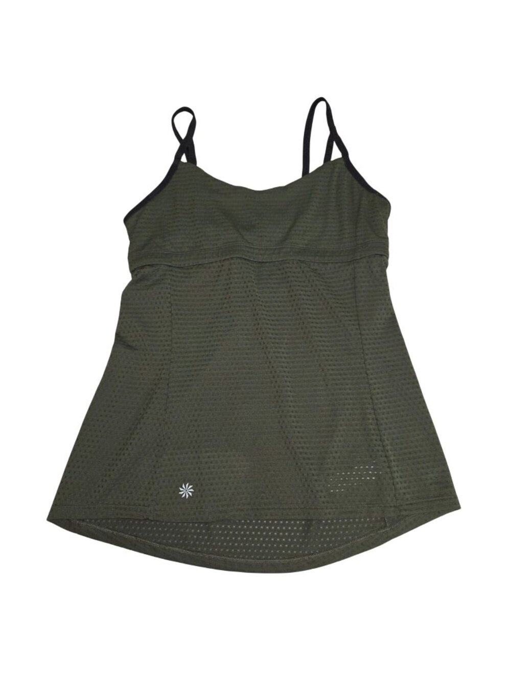 Athleta vented flow workout tank top olive green breathable mesh built-in bra.44